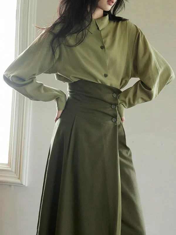 Elegant Women's 2-piece Skirt Set Green Long-sleeved Shirt Blouse High-waist Pleated Skirt Office Lady Trendy Commuting Clothing
Elegant Women's 2-piece Skirt Set Green Long-sleeved Shirt Blouse High-waist Pleated Skirt Office Lady Trendy Commuting Clothing