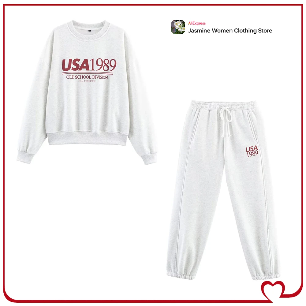 New in Varsity Cotton Sports Sets for Women Autumn Comfy Matching Sets Crew Neck Sweatshirt + Jogger Pants with Contrasting Text
New in Varsity Cotton Sports Sets for Women Autumn Comfy Matching Sets Crew Neck Sweatshirt + Jogger Pants with Contrasting Text