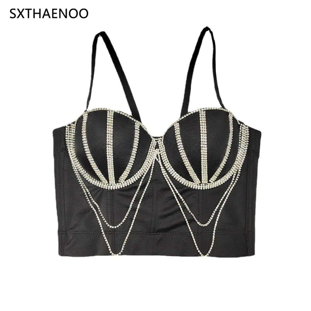 SXTHAENOO Women Rhinestone Chain Nail bead Crop Top Sexy Push-Up Bustier Short Corset Bralette Inner Tube Vest Black White
SXTHAENOO Women Rhinestone Chain Nail bead Crop Top Sexy Push-Up Bustier Short Corset Bralette Inner Tube Vest Black White