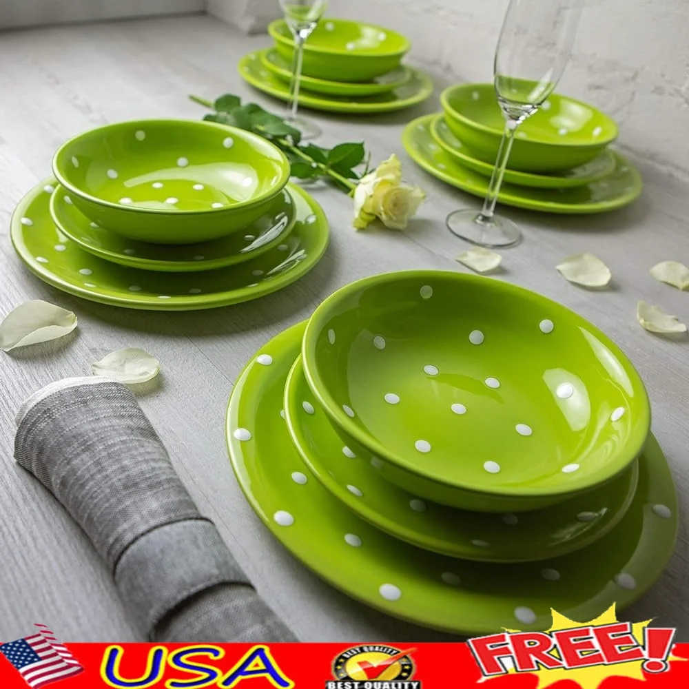 Handmade Ceramic Dinnerware Set 12 Piece Polka Dot Pottery Tableware Service 4 Eco Friendly Dishwasher Safe with Recipe E-Book
Handmade Ceramic Dinnerware Set 12 Piece Polka Dot Pottery Tableware Service 4 Eco Friendly Dishwasher Safe with Recipe E-Book