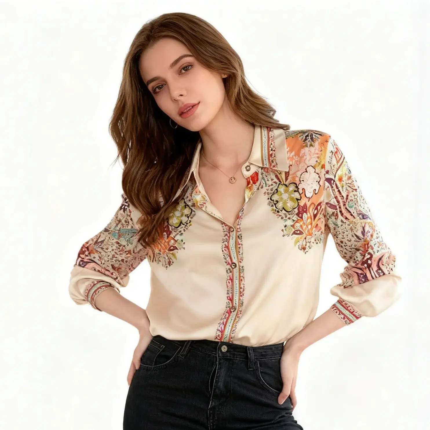 Spring And Autumn Fashion Printed Long Sleeved Silk Women's Satin Shirt Elegant Office Women's Top
Spring And Autumn Fashion Printed Long Sleeved Silk Women's Satin Shirt Elegant Office Women's Top