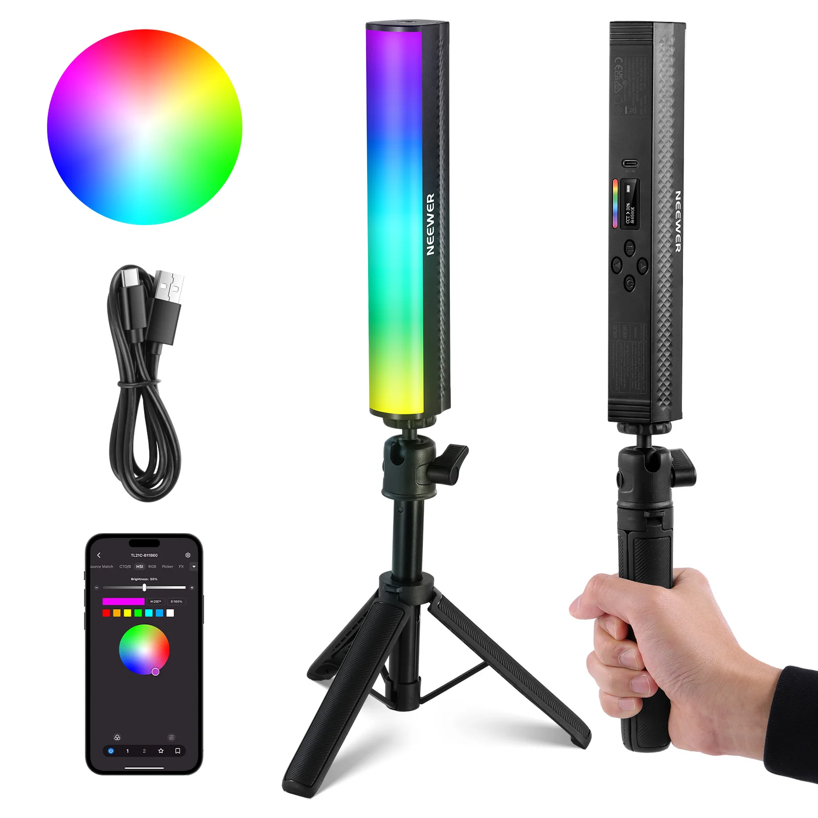 NEEWER RGB Light Wand with Desk Tripod, APP Control Magnetic Handheld Photography Video Lighting Stick, 2500K-8500K Dimmable
NEEWER RGB Light Wand with Desk Tripod, APP Control Magnetic Handheld Photography Video Lighting Stick, 2500K-8500K Dimmable