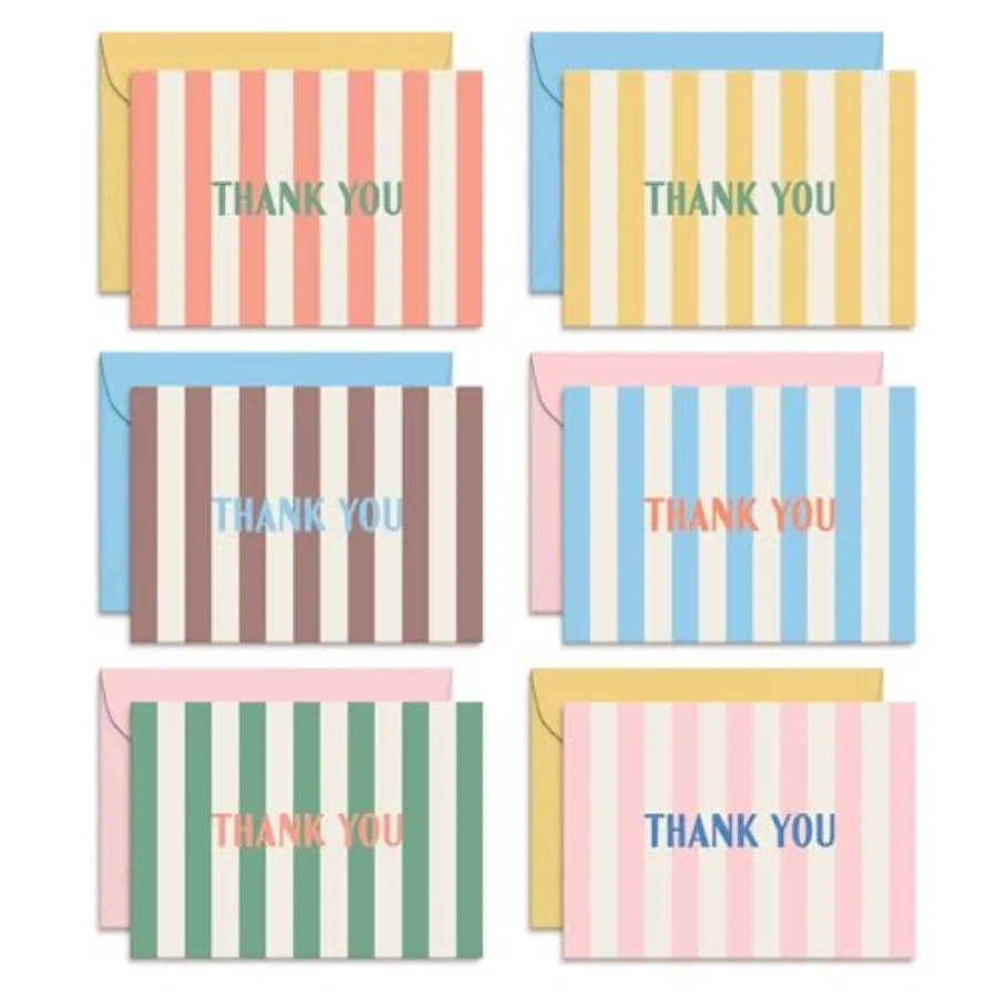 Summer Stripes Thank You Cards Set of 24 Blank Cards with Envelopes 6 Colorful Designs 4 of Each 4x5.5 Flat Note Cards Pastel P
Summer Stripes Thank You Cards Set of 24 Blank Cards with Envelopes 6 Colorful Designs 4 of Each 4x5.5 Flat Note Cards Pastel P