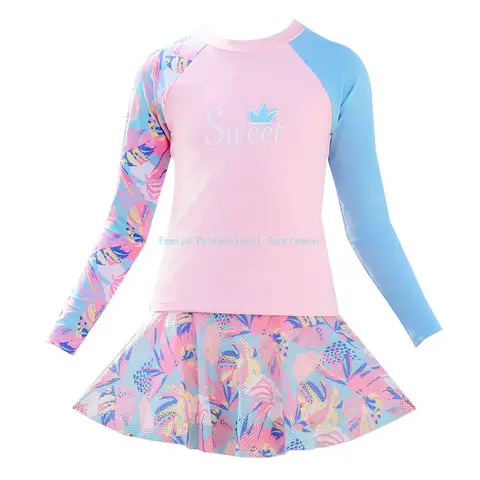 Robe de bain anti-éruption pour filles, manches longues, Protection solaire, maillot de bain deux pièces d'entraînement pour filles