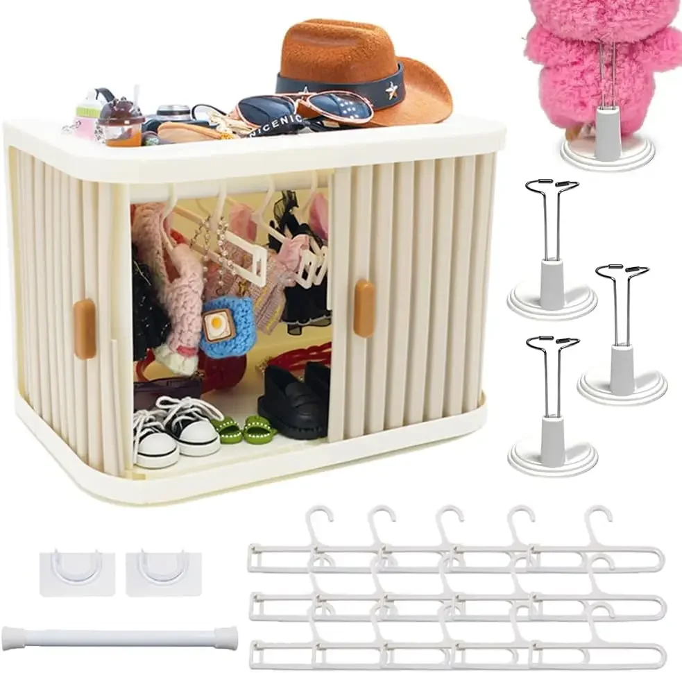 Foldable Doll Wardrobe Storage with 15 Hangers, Rod & 4 Stands - Sliding Door Organizer with Top Shelf
Foldable Doll Wardrobe Storage with 15 Hangers, Rod & 4 Stands - Sliding Door Organizer with Top Shelf
