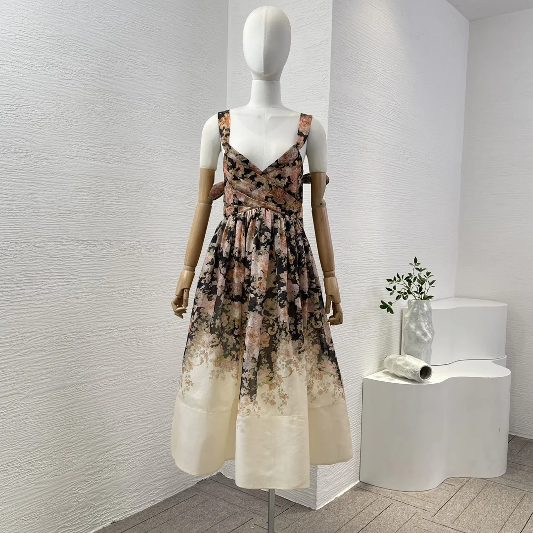 Silk Linen Cross-pleated Design 2024 Floral Print New Vacation High Quality Sleeveless Shirred Lace-up Women Re-tro Midi Dress
Silk Linen Cross-pleated Design 2024 Floral Print New Vacation High Quality Sleeveless Shirred Lace-up Women Re-tro Midi Dress