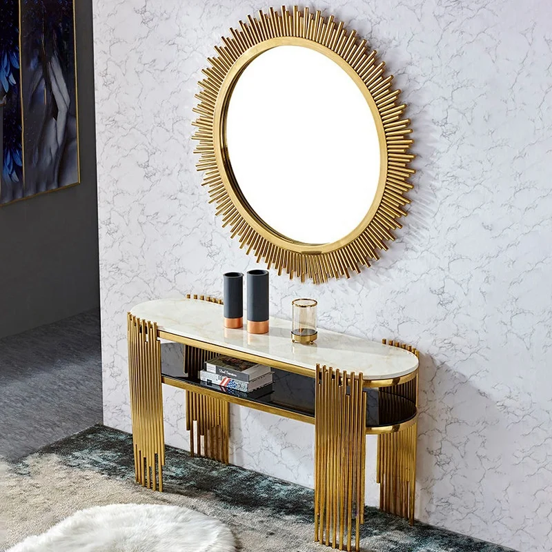 Modern Stainless Steel Marble Console Table Set Home Living Room and Entrance Corridor Control with Gold Mirror Table Top
Modern Stainless Steel Marble Console Table Set Home Living Room and Entrance Corridor Control with Gold Mirror Table Top
