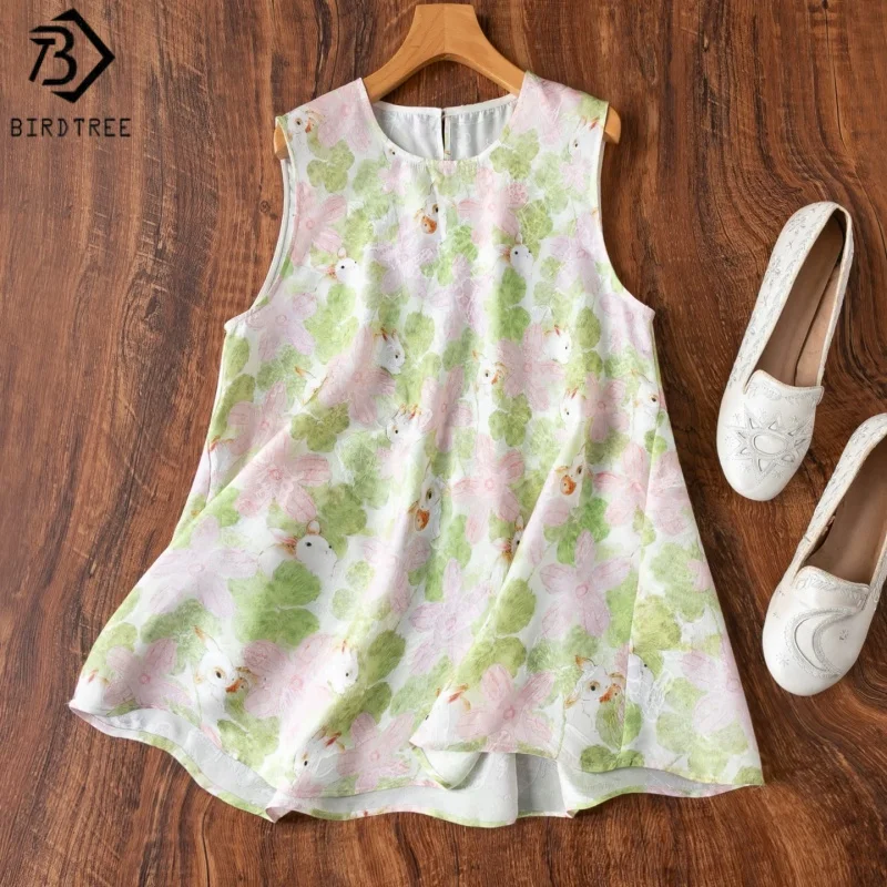 Birdtree, 100% Real Silk Print Tank Top, Sleeveless O-neck Vest, Women Full-open Leno Breathable Tops, 2026 Summer New T65306JF
Birdtree, 100% Real Silk Print Tank Top, Sleeveless O-neck Vest, Women Full-open Leno Breathable Tops, 2026 Summer New T65306JF