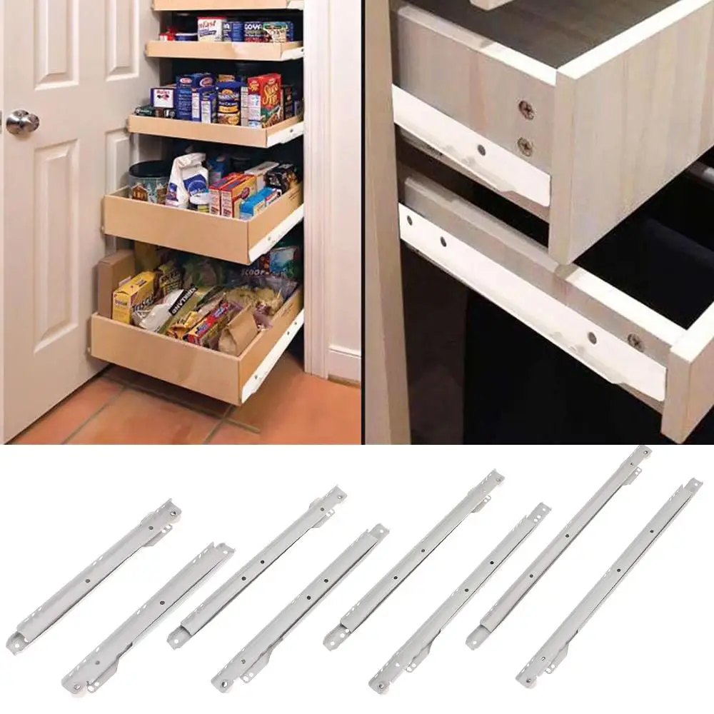 1Pair Mute Two Section Clothing Cabinets Keyboard Roller Two Cabinet Rails Drawer Track Slides Computer Table Chute