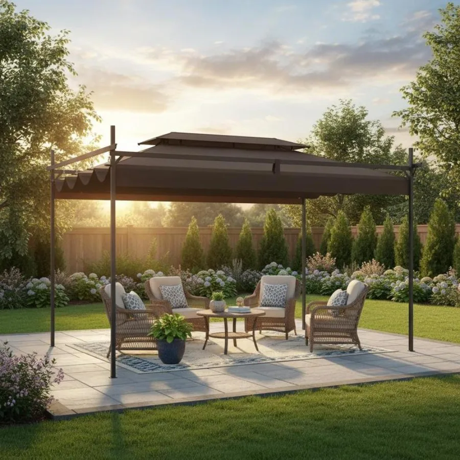 10' x 13' Metal Retractable Pergola Canopy, Outdoor Pergola for Garden, Patio, Backyard, Deck, Brown
10' x 13' Metal Retractable Pergola Canopy, Outdoor Pergola for Garden, Patio, Backyard, Deck, Brown