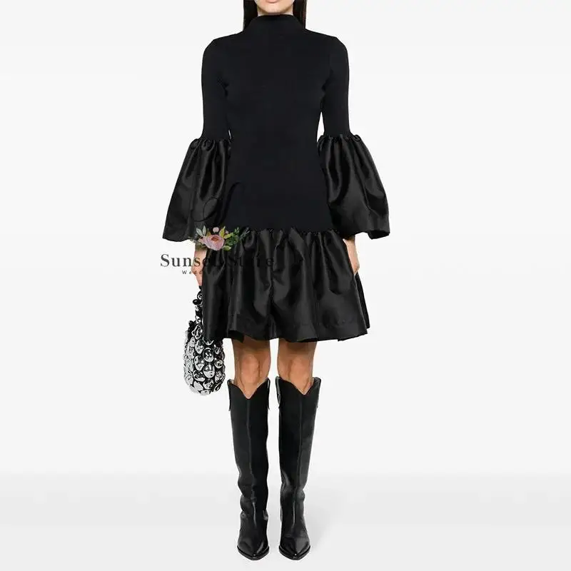 Customized High Neck Long Sleeve Evening Dress Elegant Black Short Prom Dress Ruched Birthday Dress for Special
Customized High Neck Long Sleeve Evening Dress Elegant Black Short Prom Dress Ruched Birthday Dress for Special