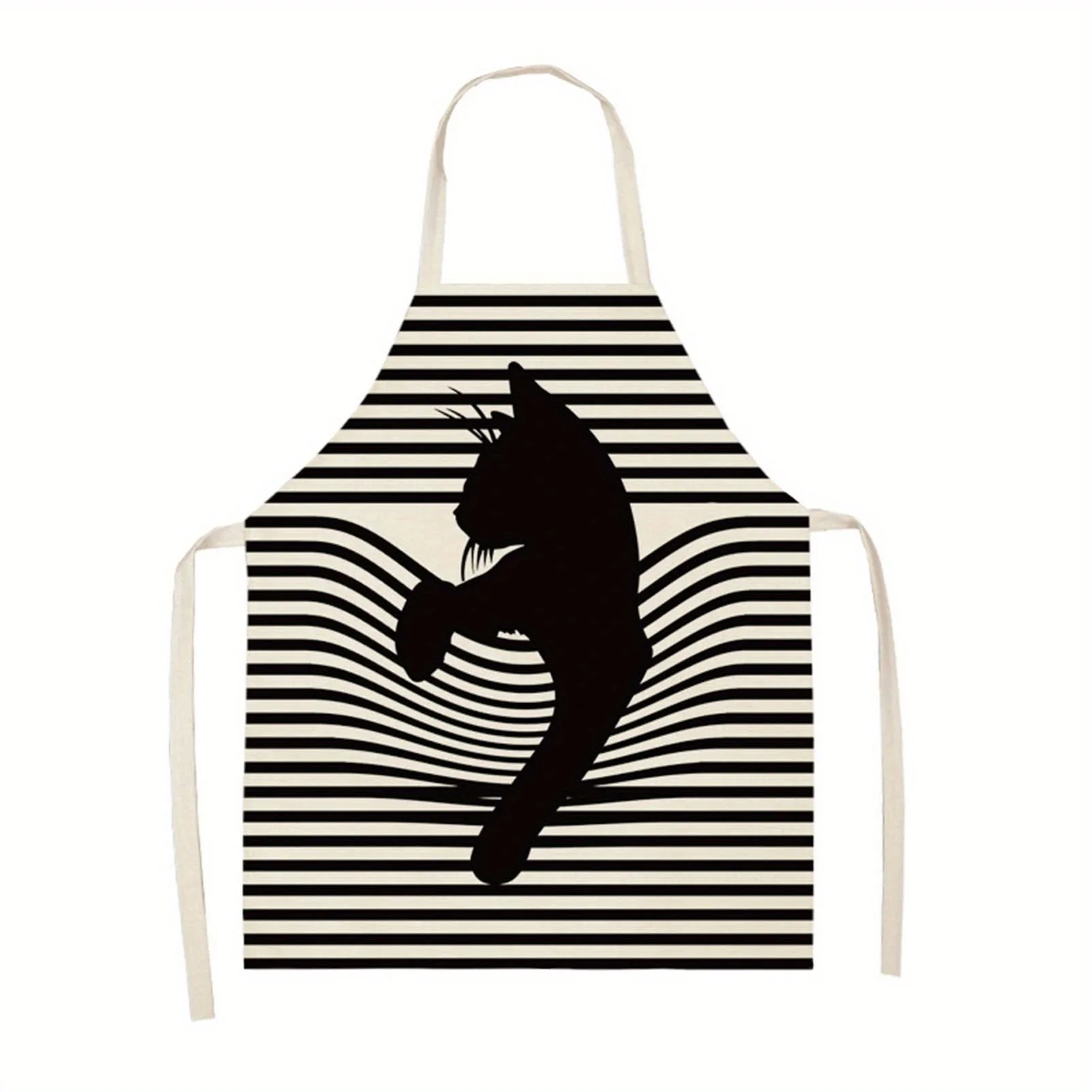 Cat Apron – 2D Flat Print with Black Cat Silhouette on Wavy Black-and-White Striped Background, Machine Washable for Kitchen Use
Cat Apron – 2D Flat Print with Black Cat Silhouette on Wavy Black-and-White Striped Background, Machine Washable for Kitchen Use