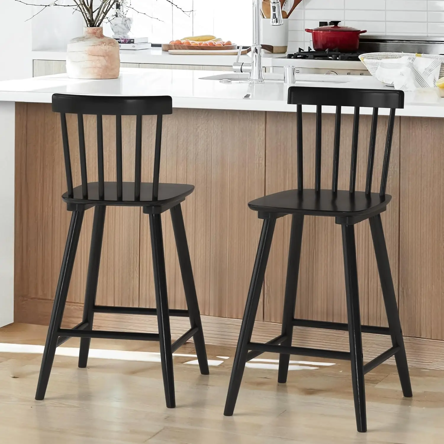 24in Black Wooden Counter Height Bar Stools Set Spindle Back Kitchen Island Farmhouse, Customized
24in Black Wooden Counter Height Bar Stools Set Spindle Back Kitchen Island Farmhouse, Customized
