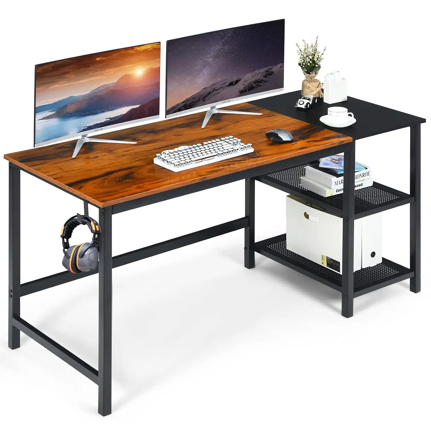 59” Computer Desk, With 2 Removable Storage Shelves, Industrial Writing Workstation With Headphone Hook, For Home Office, Gaming
59” Computer Desk, With 2 Removable Storage Shelves, Industrial Writing Workstation With Headphone Hook, For Home Office, Gaming
