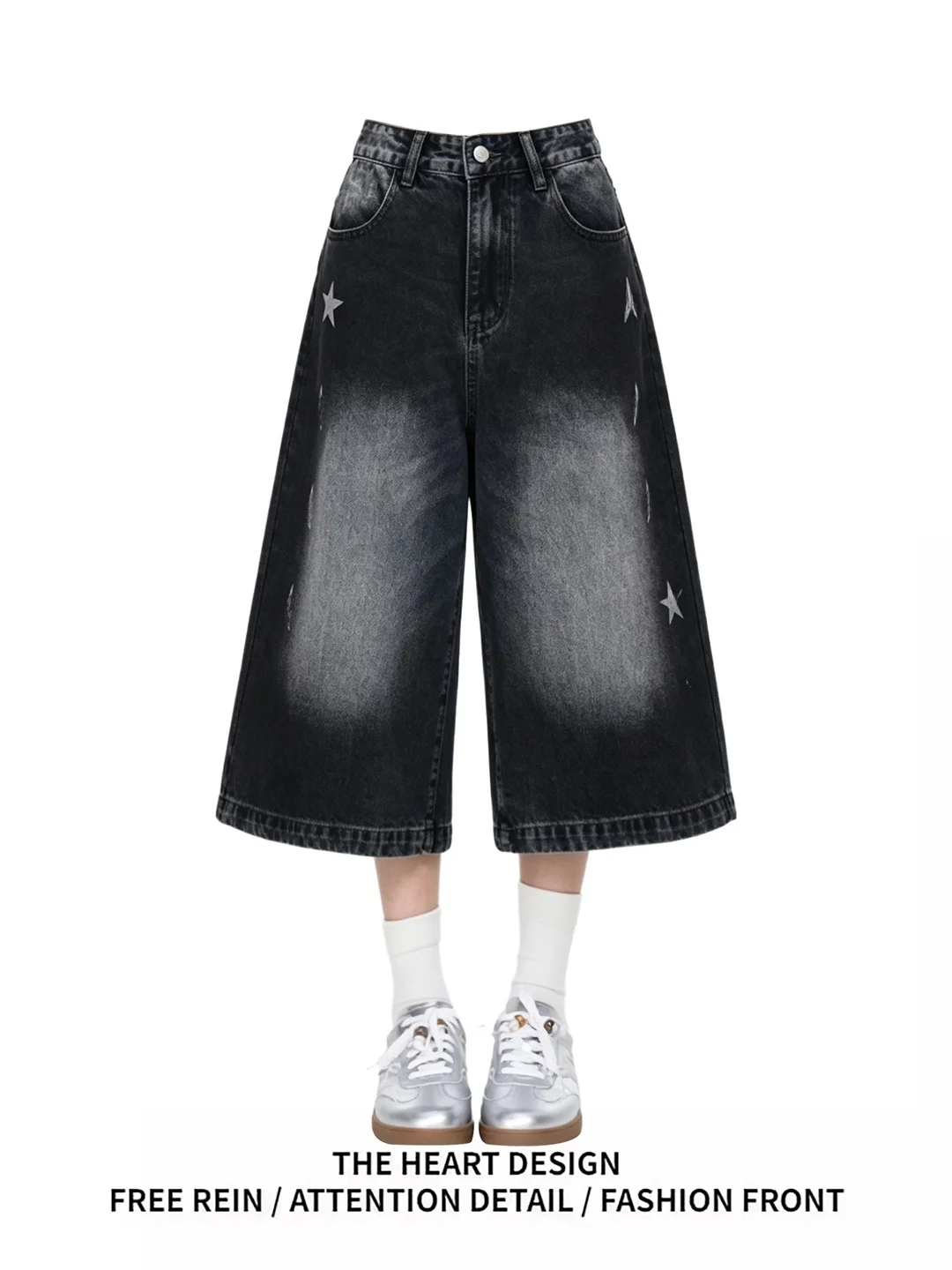 Retro American Star Print Black Denim Seven-Foot Pants Women Summer Design Y2K Loose Mid-Calf Shorts Casual High Waist
Retro American Star Print Black Denim Seven-Foot Pants Women Summer Design Y2K Loose Mid-Calf Shorts Casual High Waist