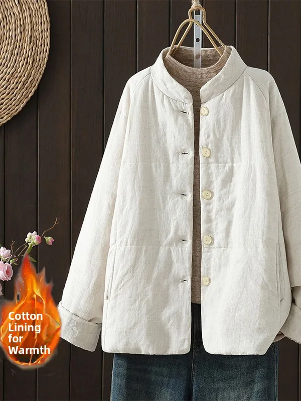 Winter Cotton Linen Casual Stand Collar Women's Jaet Thiened Long Sve Single Button Closure Pure Color Commute Sle
Winter Cotton Linen Casual Stand Collar Women's Jaet Thiened Long Sve Single Button Closure Pure Color Commute Sle