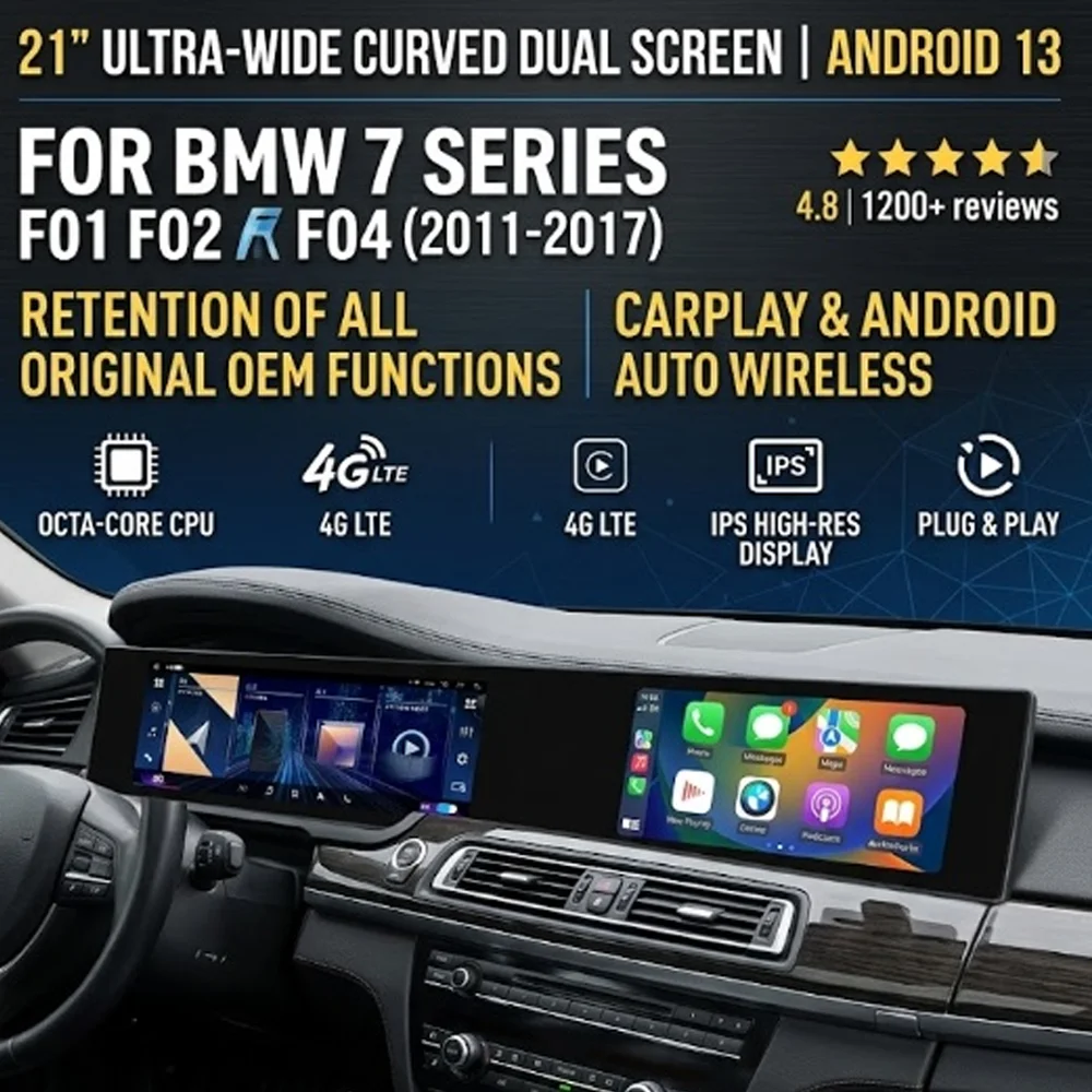 21" Curved Dual Screen For BMW 7 Series F01 F02 F04 2011-2017 CIC NBT Android 15 Wireless CarPlay GPS Multimedia Stereo Unit
21" Curved Dual Screen For BMW 7 Series F01 F02 F04 2011-2017 CIC NBT Android 15 Wireless CarPlay GPS Multimedia Stereo Unit