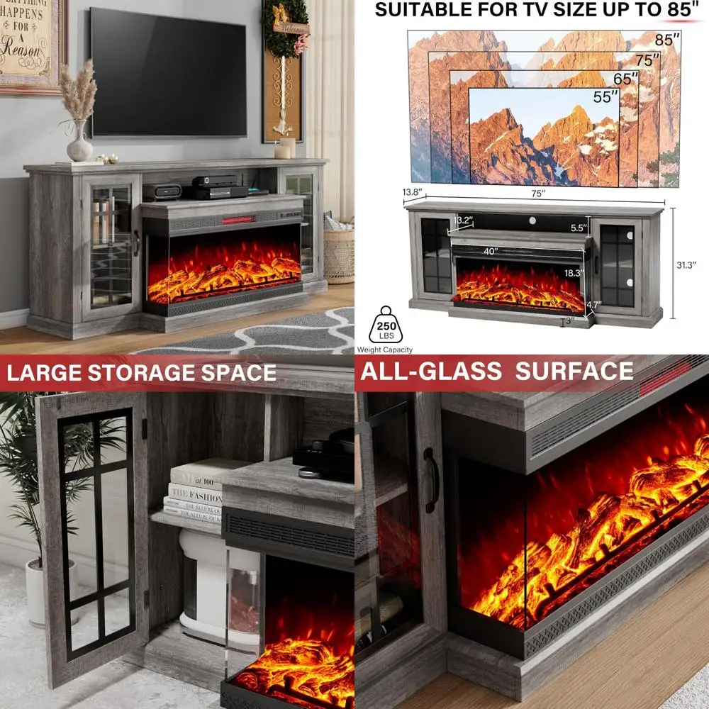 72 TV Stand with 3-Sided Electric Fireplace, Farmhouse Style Media Storage Cabinet
72 TV Stand with 3-Sided Electric Fireplace, Farmhouse Style Media Storage Cabinet
