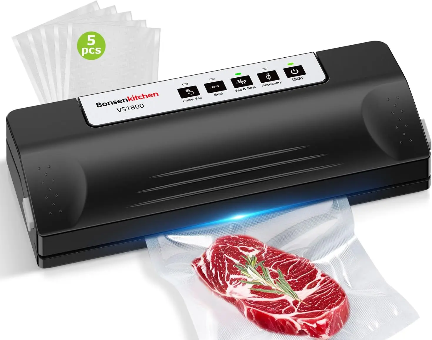 Vacuum Sealer Machine for Food, Multi-Functional Automatic Sealer, Commercial Grade Compact Design with 5 Bags, Black-Silver
Vacuum Sealer Machine for Food, Multi-Functional Automatic Sealer, Commercial Grade Compact Design with 5 Bags, Black-Silver
