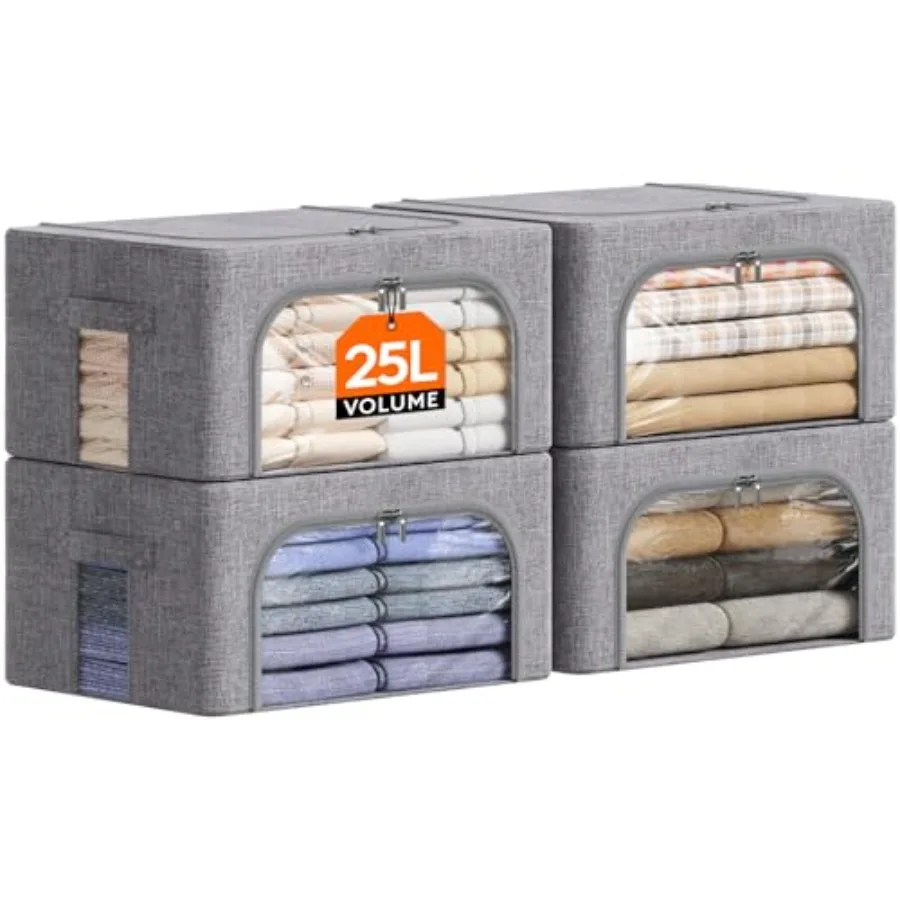 Clothes Storage Bins with Metal Frame, Stackable Storage Box, Foldable Clothing Storage Bins with Lids, Storage Bags Fabric Box
Clothes Storage Bins with Metal Frame, Stackable Storage Box, Foldable Clothing Storage Bins with Lids, Storage Bags Fabric Box