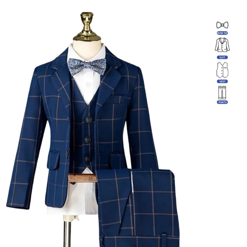 Gentleman Boys Plaid Pattern Blazer Vest Pants Bowtie 4Pieces Suit Set Kids Formal Piano Host Speech Peformance Ceremony Costume
Gentleman Boys Plaid Pattern Blazer Vest Pants Bowtie 4Pieces Suit Set Kids Formal Piano Host Speech Peformance Ceremony Costume