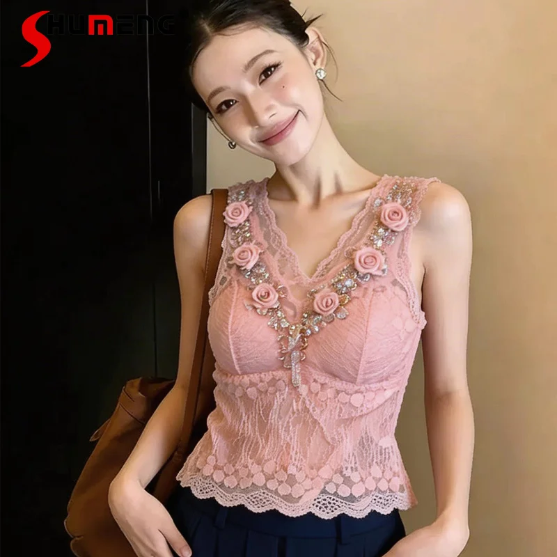 Women's 2026 Summer New Slim Fit Fashion Tank Tops Ladies High-end Temperament Chic Tops Sexy Girl Beaded Lace Suspender Vests
Women's 2026 Summer New Slim Fit Fashion Tank Tops Ladies High-end Temperament Chic Tops Sexy Girl Beaded Lace Suspender Vests