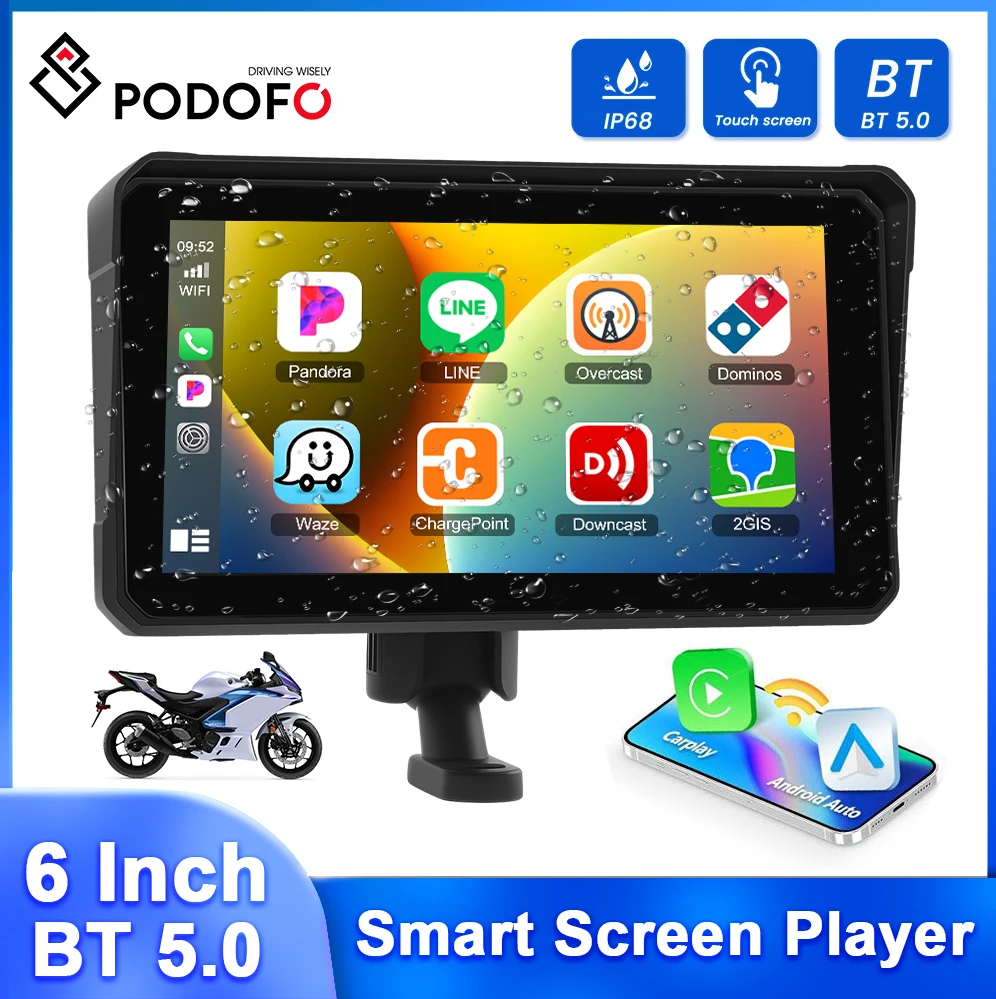 Podofo 6'' Smart Screen Player Wireless Carplay Android Auto Motorcycle Monitor Airplay Android Cast Waterproof IP68 Bluetooth
Podofo 6'' Smart Screen Player Wireless Carplay Android Auto Motorcycle Monitor Airplay Android Cast Waterproof IP68 Bluetooth