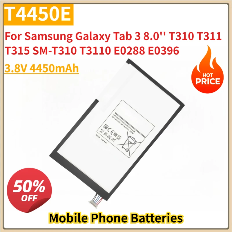 New T4450E Replacement Mobile Phone Battery 3.8V 4450mAh For Samsung Galaxy Tab 3 8.0'' T310 T311 T315 SM-T310 T3110 E0288 E0396
New T4450E Replacement Mobile Phone Battery 3.8V 4450mAh For Samsung Galaxy Tab 3 8.0'' T310 T311 T315 SM-T310 T3110 E0288 E0396