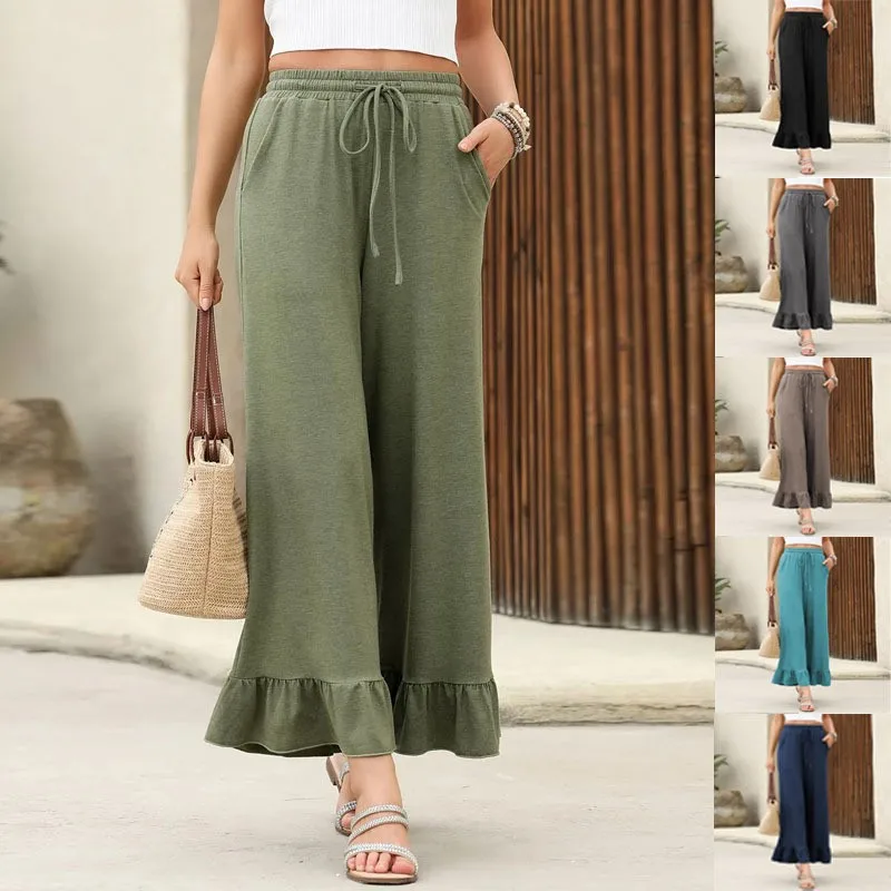 Women's Home Pajama Pants High Waist Wide Leg Trousers Ruffle Trim Drawstring Waist Cropped Length Solid Color Teal Green Black
Women's Home Pajama Pants High Waist Wide Leg Trousers Ruffle Trim Drawstring Waist Cropped Length Solid Color Teal Green Black