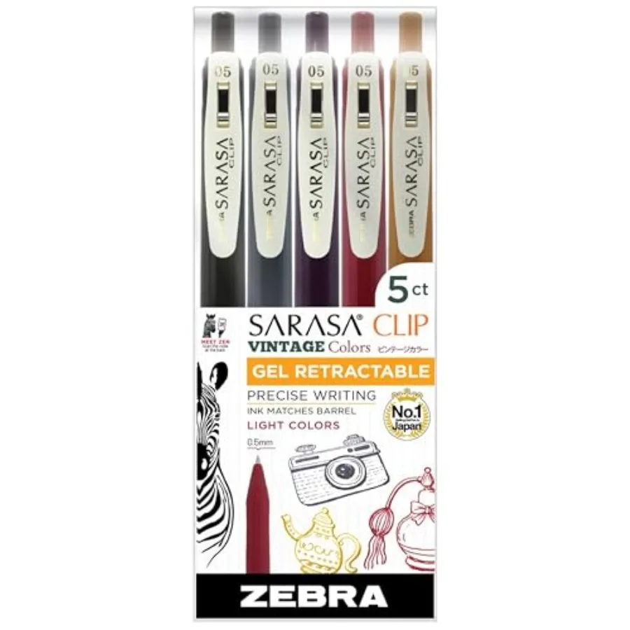 Sarasa Clip Retractable Gel Pen, 0.5mm Fine Point, Assorted Vintage Light Ink Colors, Water Based, Ideal for Office and School,
Sarasa Clip Retractable Gel Pen, 0.5mm Fine Point, Assorted Vintage Light Ink Colors, Water Based, Ideal for Office and School,