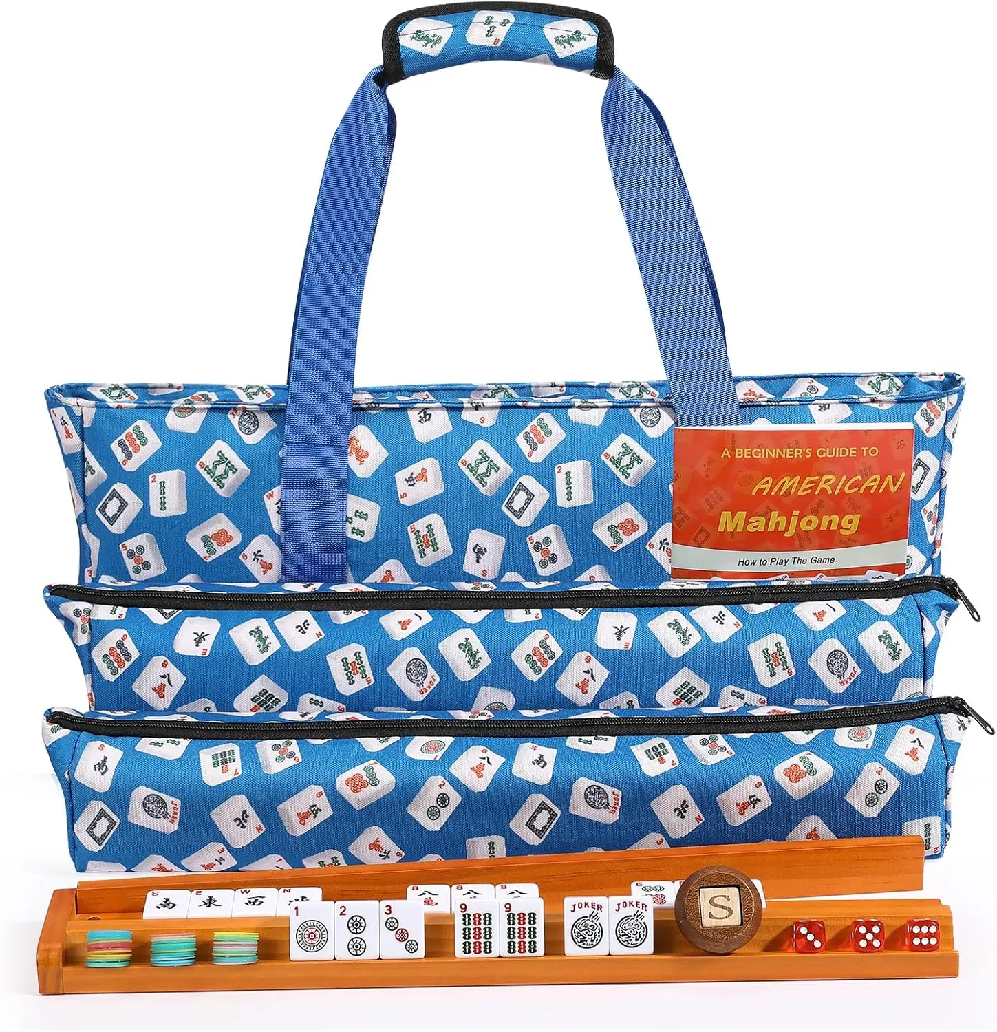 American Mahjong Tile Set, 166 White Tiles & 4 All-in-One Wooden Racks with Pushers, Mah Jongg Game Sets with Blue Mahjong-Theme
American Mahjong Tile Set, 166 White Tiles & 4 All-in-One Wooden Racks with Pushers, Mah Jongg Game Sets with Blue Mahjong-Theme
