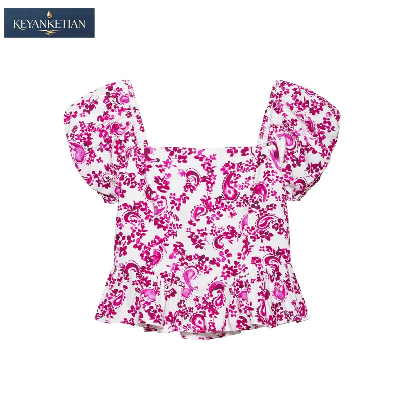 KEYANKETIAN Resort Chic Paisley Print Top Female Square Neck Puff Sleeve Pink Floral Print Lightweight Summer Peplum Blouse
KEYANKETIAN Resort Chic Paisley Print Top Female Square Neck Puff Sleeve Pink Floral Print Lightweight Summer Peplum Blouse