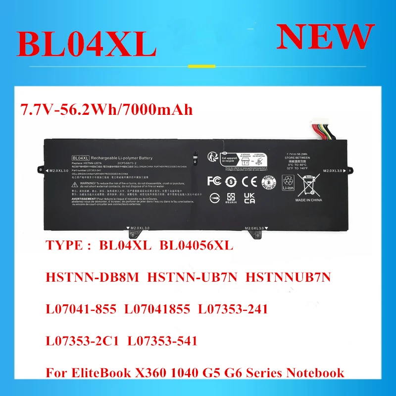 NEW BL04XL BL04056XL HSTNN-DB8M UB7N L07041-855 L07353-241 2C1 541 For HP EliteBook X360 1040 G5 G6 Series Notebook 7.7V-56.2Wh
NEW BL04XL BL04056XL HSTNN-DB8M UB7N L07041-855 L07353-241 2C1 541 For HP EliteBook X360 1040 G5 G6 Series Notebook 7.7V-56.2Wh