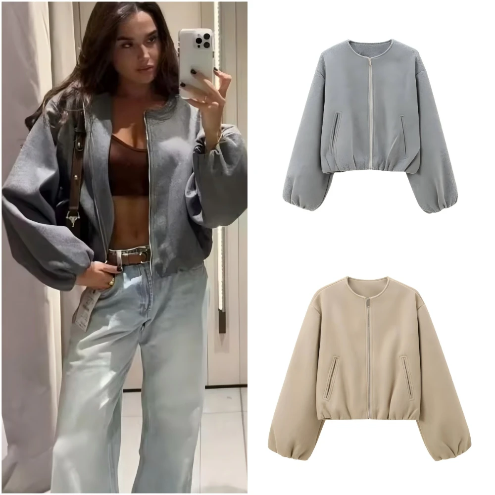 TR Outerwears Cropped Bomber Jacket Women Autumn Long Sleeve Faux Wool Coats For Woman Winter Zip Up Gray Short Coats Japan Kore
TR Outerwears Cropped Bomber Jacket Women Autumn Long Sleeve Faux Wool Coats For Woman Winter Zip Up Gray Short Coats Japan Kore