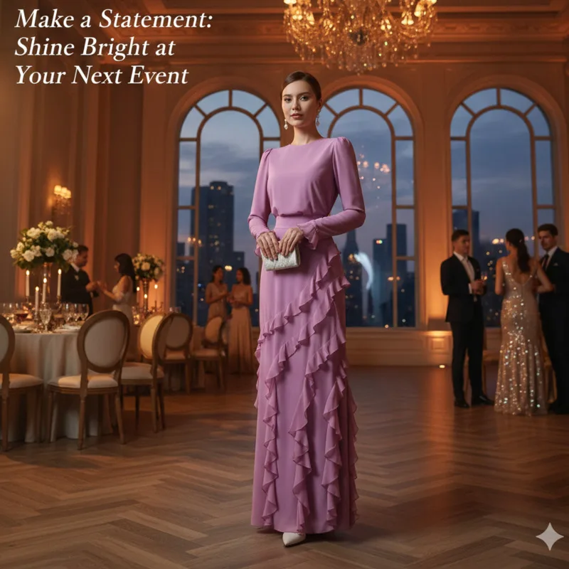 Slim Fit 2 Piece Outfit For Women With Ruffle Decor Long Skirt And Long Sleeve Top Elegant Formal Look For Party Wedding Evening
Slim Fit 2 Piece Outfit For Women With Ruffle Decor Long Skirt And Long Sleeve Top Elegant Formal Look For Party Wedding Evening