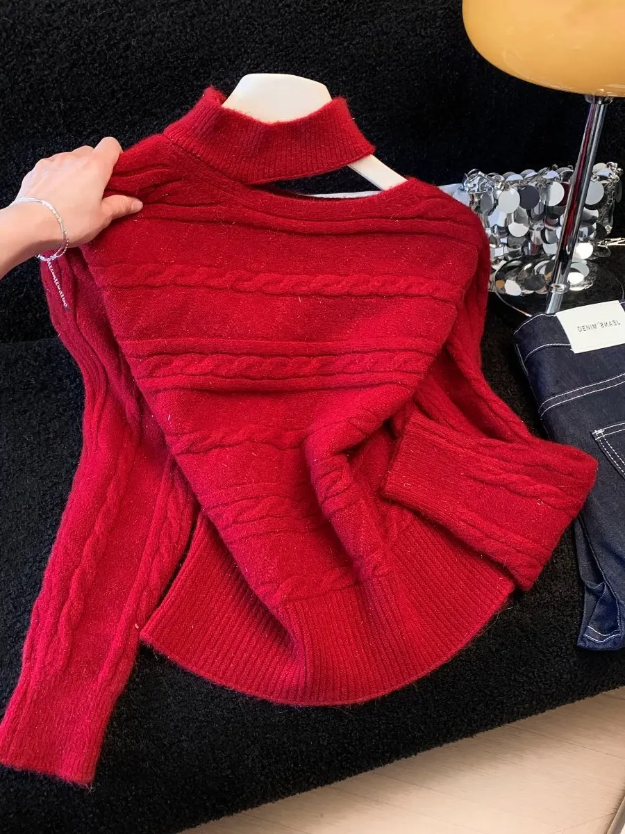 Красный укороченный свитер с открытыми плечами для женщин, свободный вязаный свитер в корейском стиле, ультрамягкий, из смесовой шерсти, для повседневной носки зимой
Красный укороченный свитер с открытыми плечами для женщин, свободный вязаный свитер в корейском стиле, ультрамягкий, из смесовой шерсти, для повседневной носки зимой