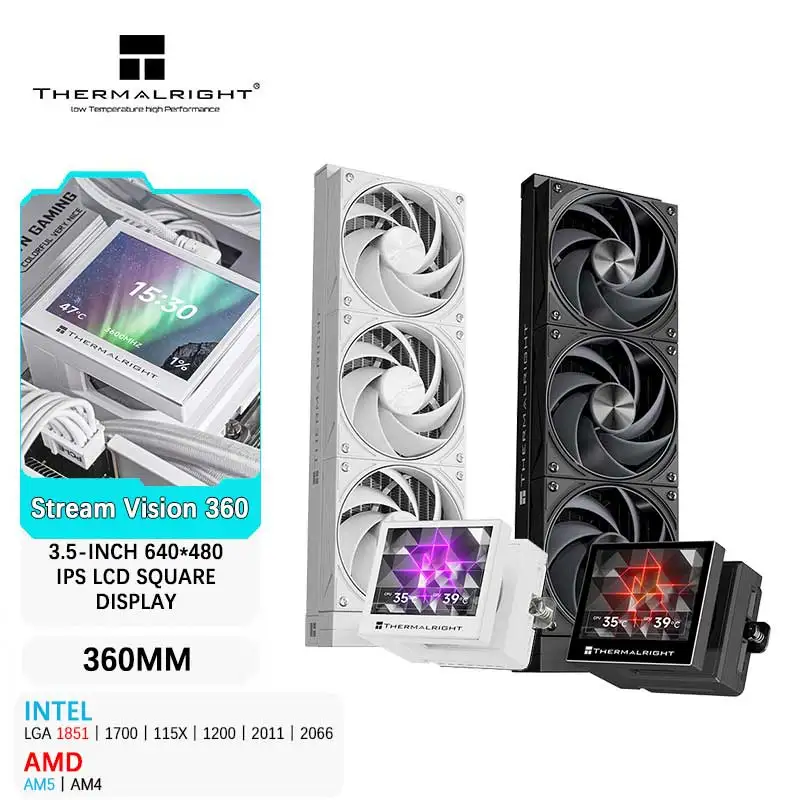 Thermalright STREAM VISION 360 Универсальный жидкостный охладитель 360 мм Магнитный экран с холодной головкой 3,5-дюймовый IPS ЖК-дисплей Водяное охлаждение
Thermalright STREAM VISION 360 Универсальный жидкостный охладитель 360 мм Магнитный экран с холодной головкой 3,5-дюймовый IPS ЖК-дисплей Водяное охлаждение