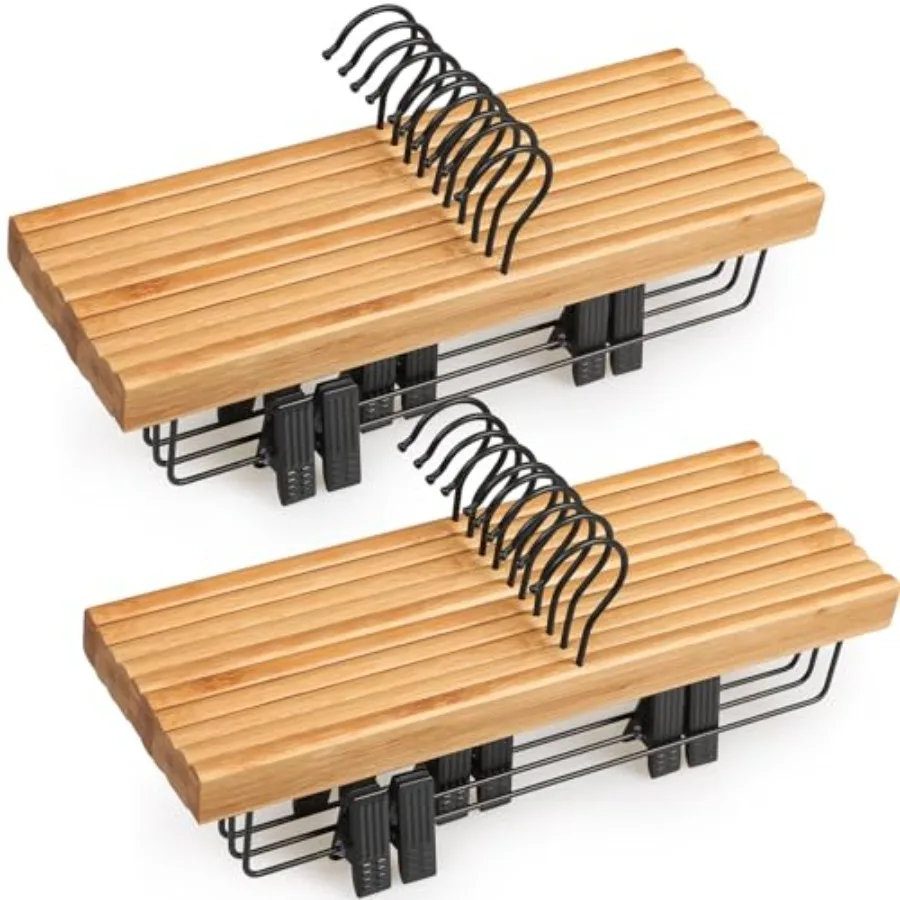 Pants Hangers Bamboo Clothes Hangers with Black Clips and Rotatable Hook Durable Natural Wooden Hangers for Skirts Pants Jeans
Pants Hangers Bamboo Clothes Hangers with Black Clips and Rotatable Hook Durable Natural Wooden Hangers for Skirts Pants Jeans