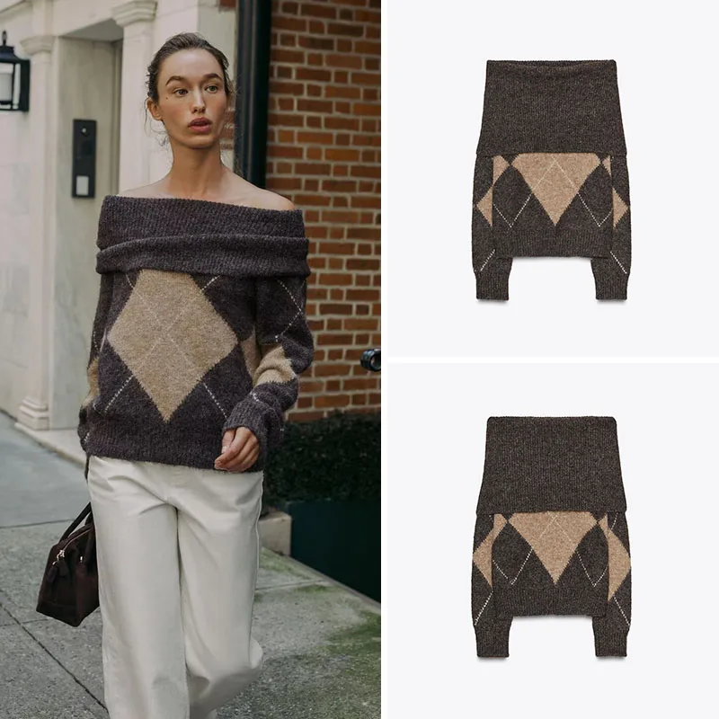 New Autumn Women's Knitted Long Sve Straight Tube oulder Bared Diamond Pattern Casual Sle Faionable Ladies Sweater
New Autumn Women's Knitted Long Sve Straight Tube oulder Bared Diamond Pattern Casual Sle Faionable Ladies Sweater
