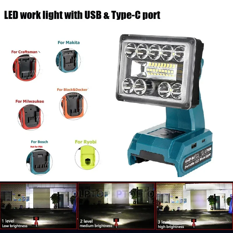 Portable LED Work Light Flashlight Suitable For Makita/Milwaukee/Bosch/Black&Decker 18V Lithium Battery Emergency Lighting
Portable LED Work Light Flashlight Suitable For Makita/Milwaukee/Bosch/Black&Decker 18V Lithium Battery Emergency Lighting
