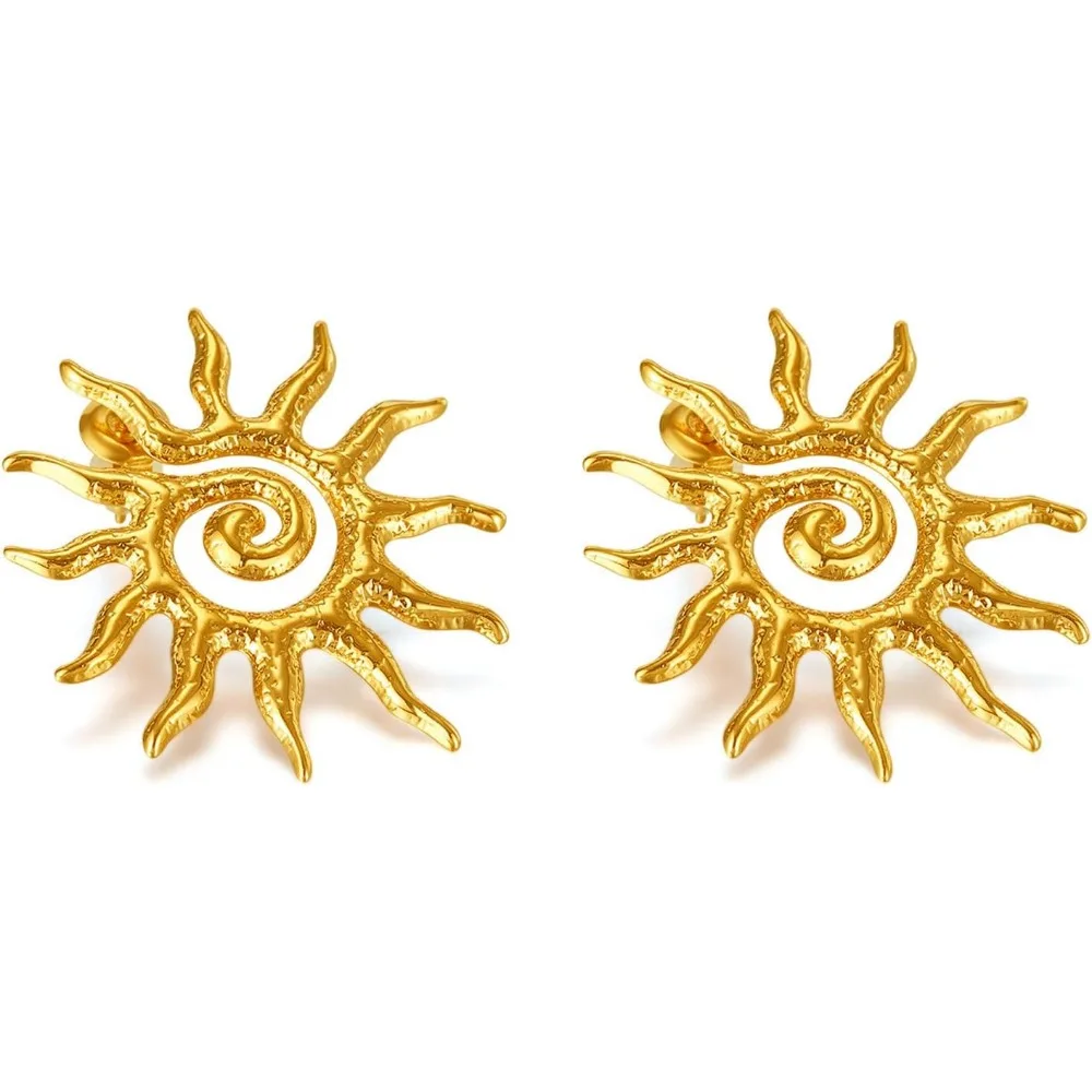 Sunburst Spiral Stud Earrings Lightweight Boho Chic Radiant Gold Tone Jewelry for Women
Sunburst Spiral Stud Earrings Lightweight Boho Chic Radiant Gold Tone Jewelry for Women