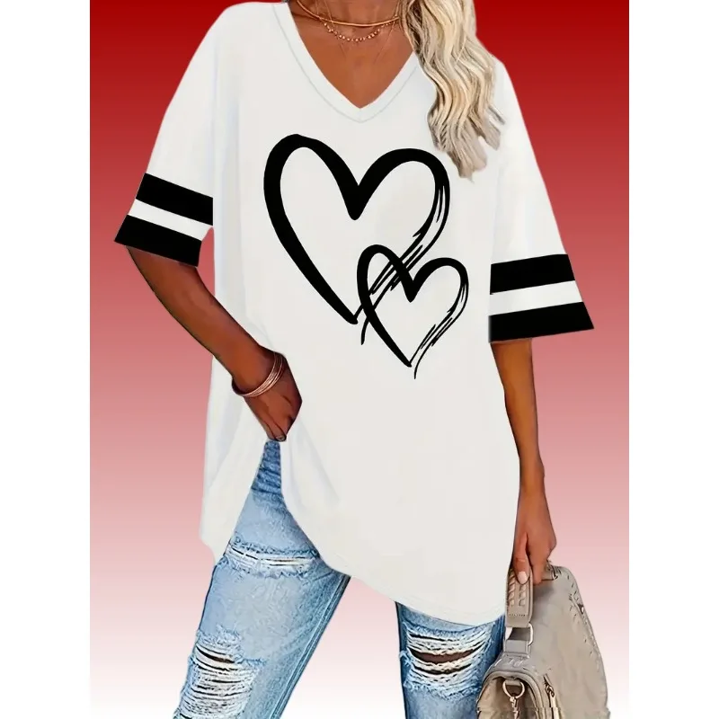 Large size heart-shaped 3D printed T-shirt casual round neck short sleeved women's quick drying breathable plus size clothing
Large size heart-shaped 3D printed T-shirt casual round neck short sleeved women's quick drying breathable plus size clothing