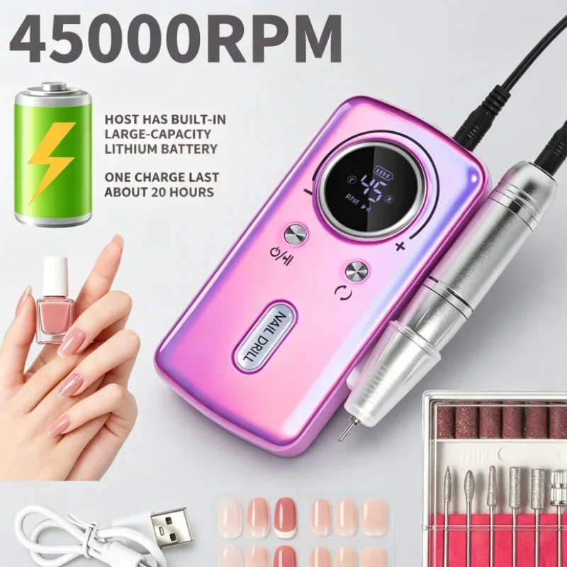 Home Manicure Salon 45000RPM Rechargeable Portable Electric Nail Drill File Sander for Gel Nails Polishing
Home Manicure Salon 45000RPM Rechargeable Portable Electric Nail Drill File Sander for Gel Nails Polishing