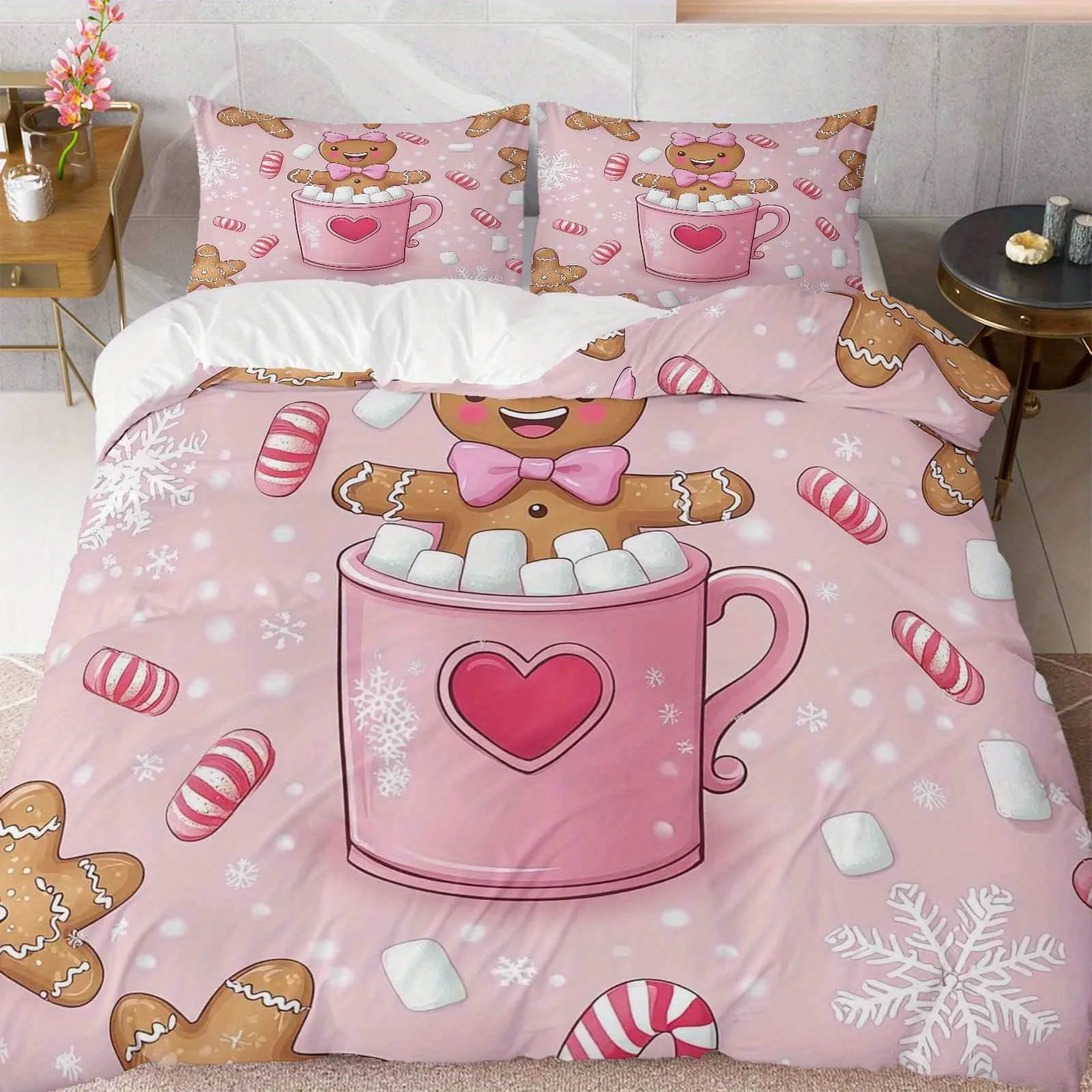 Gingerbread Pink Candy Heart Snowflake Christmas Theme for Living Room Bedroom Hotel Home Decor Festive Holiday Bedding Set
Gingerbread Pink Candy Heart Snowflake Christmas Theme for Living Room Bedroom Hotel Home Decor Festive Holiday Bedding Set