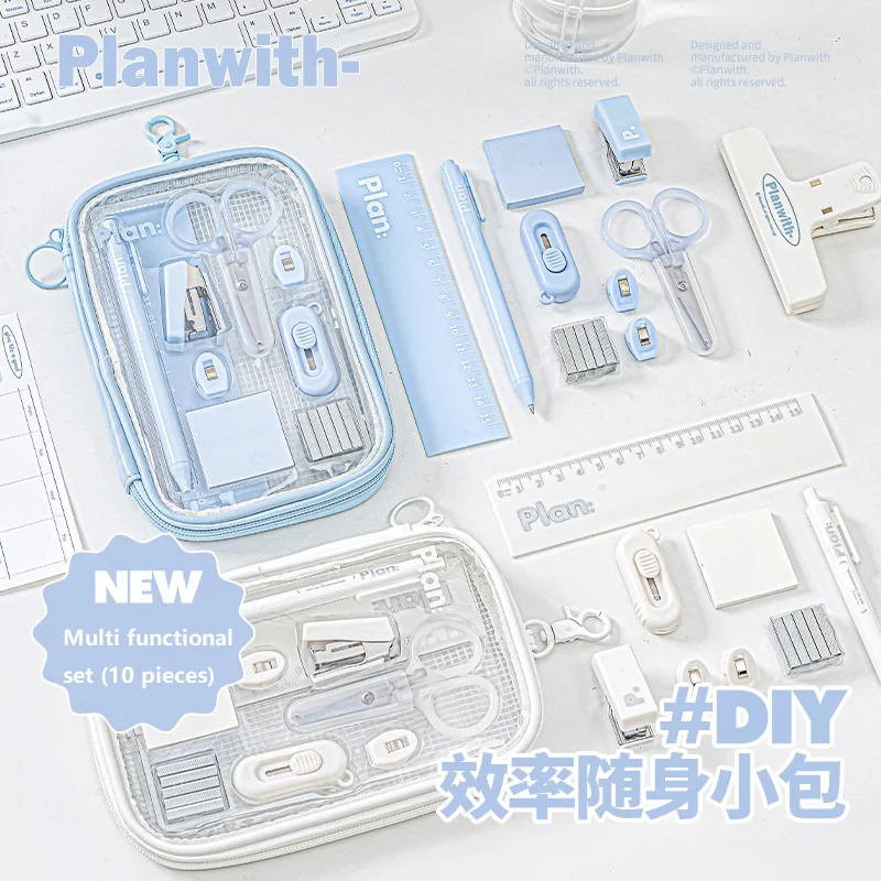 Planwith 10pcs/Set Student Stationary Portable Efficiency Toolkit Mini for Kids Simplicity Pen Ruler Stapler Scissors Knife
Planwith 10pcs/Set Student Stationary Portable Efficiency Toolkit Mini for Kids Simplicity Pen Ruler Stapler Scissors Knife 