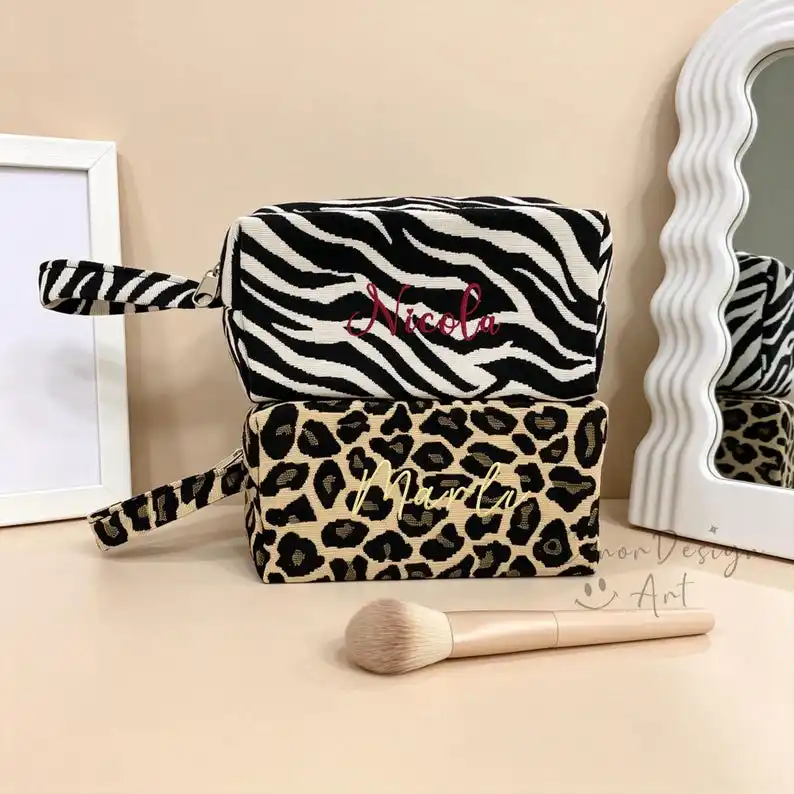 Embroidered Zebra Print Cosmetic Bag Custom Bridesmaid Makeup Bag Personalized Travel Makeup Zebra Pouch Bridesmaid Gift
Embroidered Zebra Print Cosmetic Bag Custom Bridesmaid Makeup Bag Personalized Travel Makeup Zebra Pouch Bridesmaid Gift