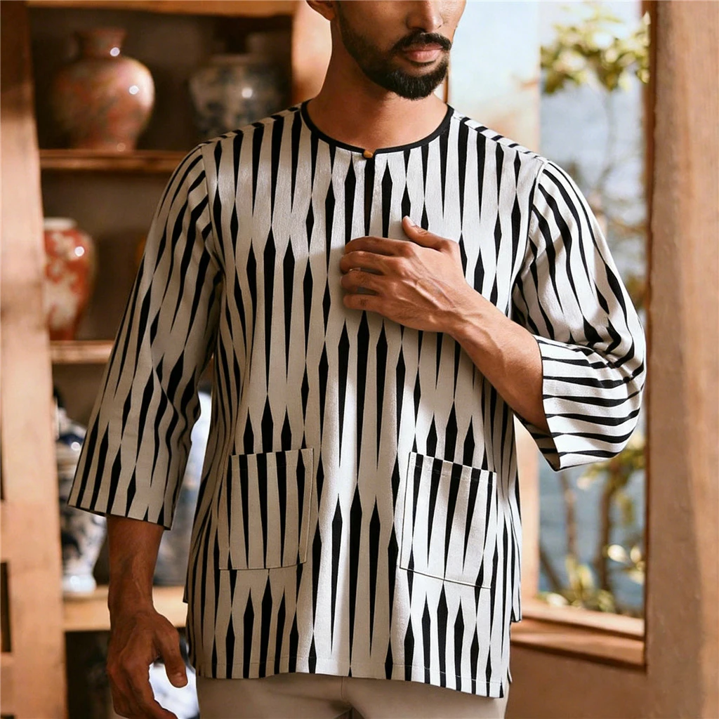 Men's 3/4 Sleeve Round Neck Shirt, Fit dot Pattern 3D Print Blouse Pockets stripe grid Pattern Daily New Vacation Wear Tops
Men's 3/4 Sleeve Round Neck Shirt, Fit dot Pattern 3D Print Blouse Pockets stripe grid Pattern Daily New Vacation Wear Tops