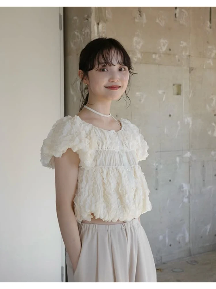 Sweet Style Balloon Sleeve Short Shirt Women's One-Shoulder Pleated Balloon Top Casual Fit Polyester Spring Summer
Sweet Style Balloon Sleeve Short Shirt Women's One-Shoulder Pleated Balloon Top Casual Fit Polyester Spring Summer