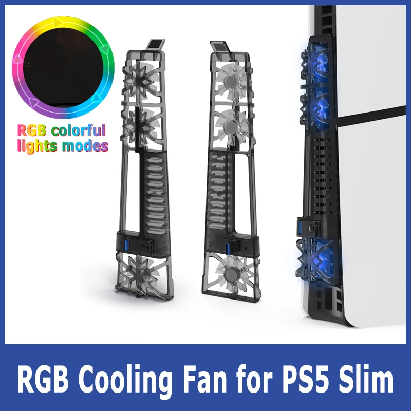 New USB Cooler with 3 Cooling Fan for PS5 Slim Host Cooling Fan for PS5 Slim Game Console Rear Fan with RGB Colorful Lights
New USB Cooler with 3 Cooling Fan for PS5 Slim Host Cooling Fan for PS5 Slim Game Console Rear Fan with RGB Colorful Lights