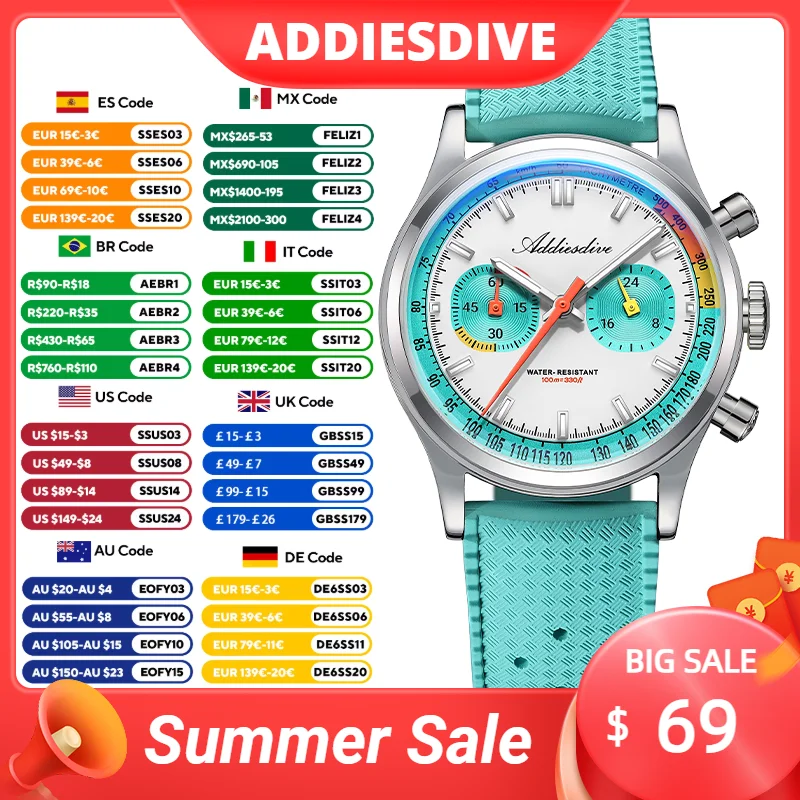 ADDIESDIVE Men's Fashion Quartz Watches BGW9 Super Luminous Chronograph Watch 100M Waterproof Bubble Mirror Glass Wristwatches
ADDIESDIVE Men's Fashion Quartz Watches BGW9 Super Luminous Chronograph Watch 100M Waterproof Bubble Mirror Glass Wristwatches